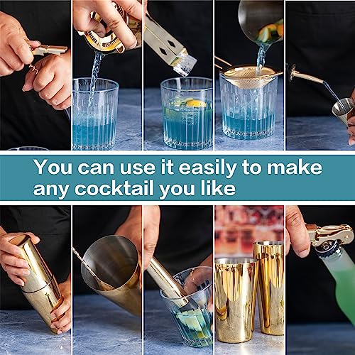 AUOXIOUYM 11-Pcs Cocktail Shaker Set Gold,Bartending Kit Stainless Steel Shakers 25oz Bar Kits for Bartender Mixing Set Ba...