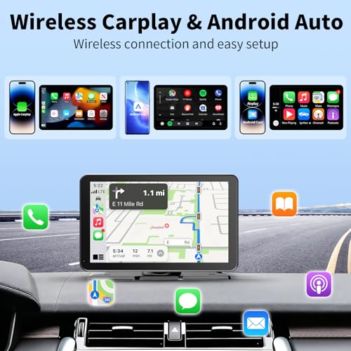 CarPlay Screen for Car, 9'' Wireless CarPlay & Android Auto - Smart Portable Touchscreen with Bluetooth/FM, Mirror Link, V...
