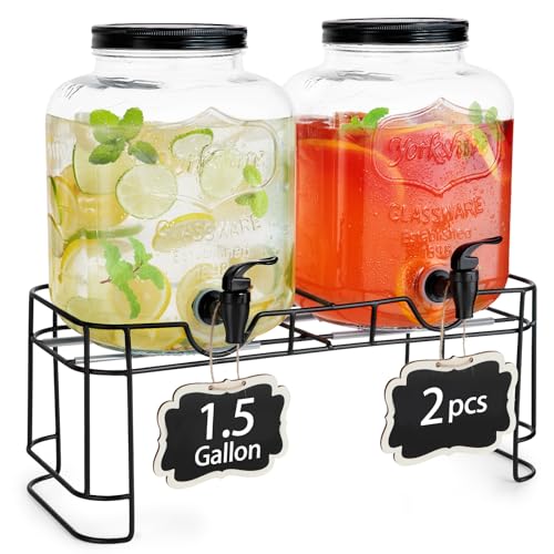 2 PCS 1.5 Gallon Drink dispenser For Parties, Beverage Dispenser With Stand, Large Water Drink Dispensers With Spigot for ...