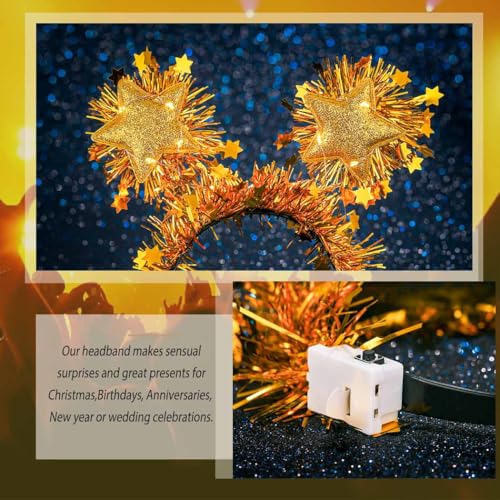 Coridy Light up Rave Headbands Sparkling Gold Stars Head Boppers Tinsel Hair Accessories for Women Happy Birthday (C-Gold)