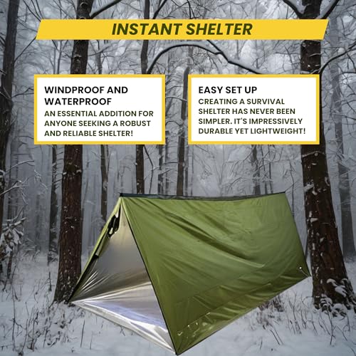 New ThermoShield™ Technology – Ultimate 2-Person Ultralight Mylar Survival Tent with Reinforced Paracord & Emergency Whist...