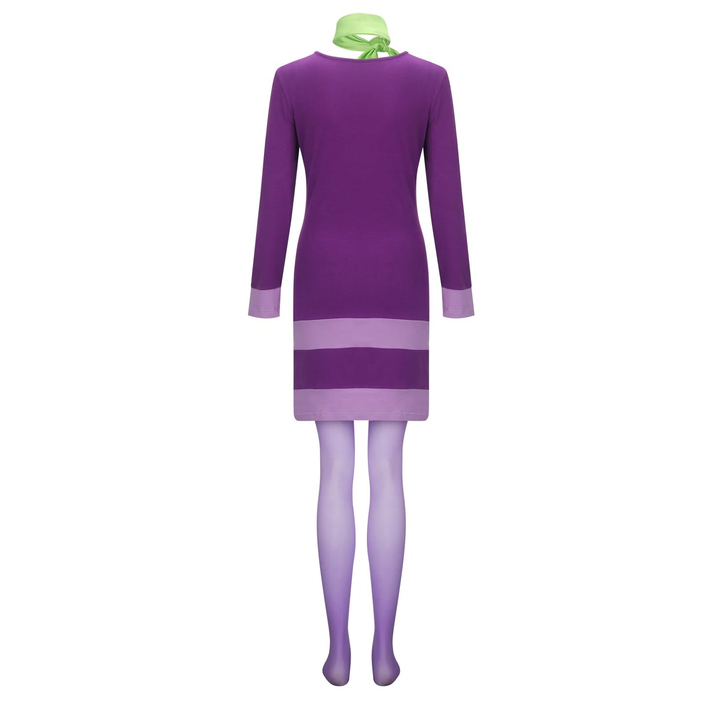 LINKOM Women's Long Sleeve Halloween Costume,Purple Bodycon Mini Dress with Wigs Headband Scarf Thigh High Socks (Medium)