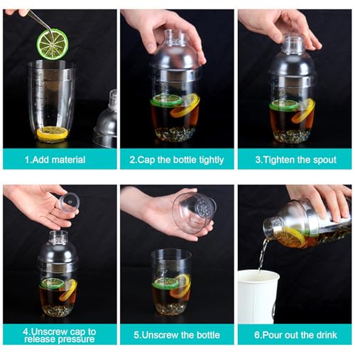 Voittozege 12 Pcs Plastic Cocktail Shaker Set, 6 Pcs 17 oz Cocktail Shaker and 6 Pcs Measuring Jigger Set Clear Wine Shake...