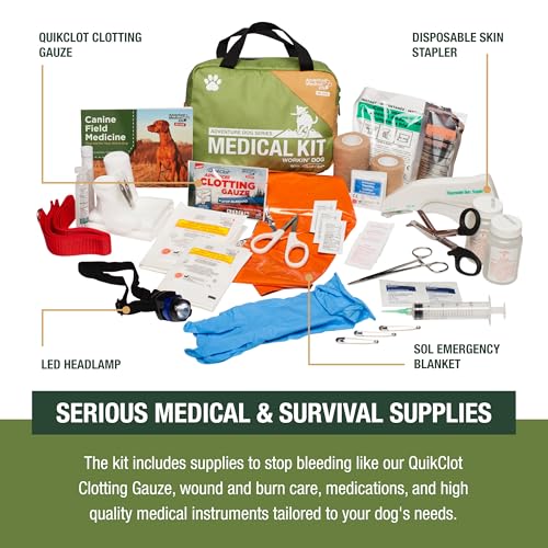 Adventure Medical Kits Workin' Dog Medical Kit with QuikClot - Canine Field First Aid Kit with Headlamp, Bandages, Cold Pa...
