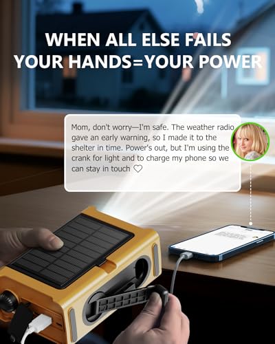 Emergency Weather Radio with Large Solar Panel, Efficient Hand Crank & Real 12000mAh Battery | AM/FM/NOAA Bands, LED Flash...