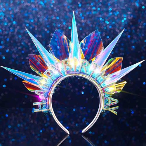 DRESBE Light Up Birthday Crown Headband LED Halo Headbands Glow Birthday Party Hair Accessories for Women