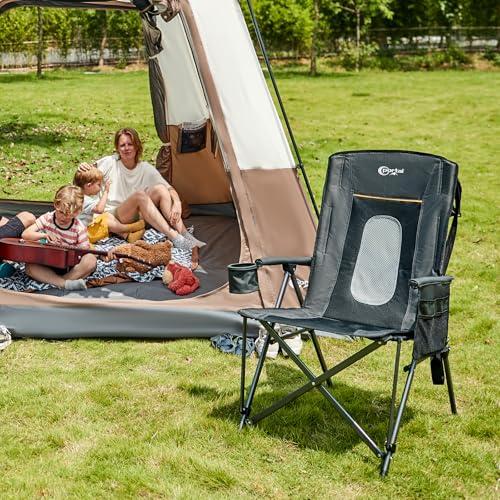 PORTAL Oversized Folding Camping Chair High Back Portable Lawn Chairs for Adults Outdoor Sports with Hard Armrest Cup Hold...