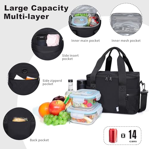 NOL Natural Organic Lifestyle Women's Nylon Lunch Cooler Cute Quilted Lunch Bag Large Leakproof Insulated Lunch Tote Bag f...