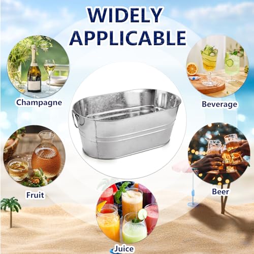 MIVIDE 2 Pack 3.3 Gallon Galvanized Tub Ice Bucket Metal Champagne Drink Bucket with Handles Galvanized Ice Buckets for Pa...