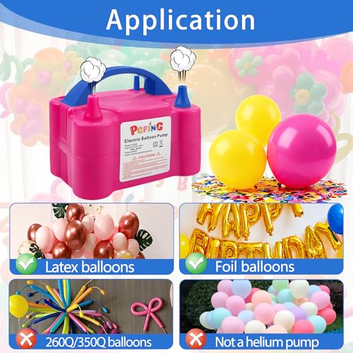 PCFING Balloon Pump Electric, Portable Balloons Inflator Blower Machine with Balloon Tie Tool & Dual Nozzle