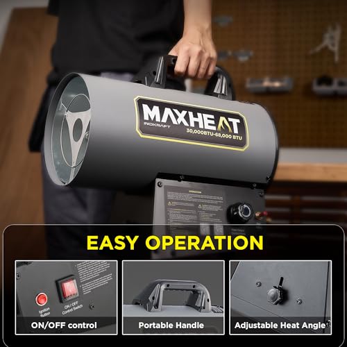 InoKraft MaXheat MH68 68,000 BTU Forced Air Propane Heater, Portable for Garage, Adjustable Liquid Propane Torpedo for Sho...