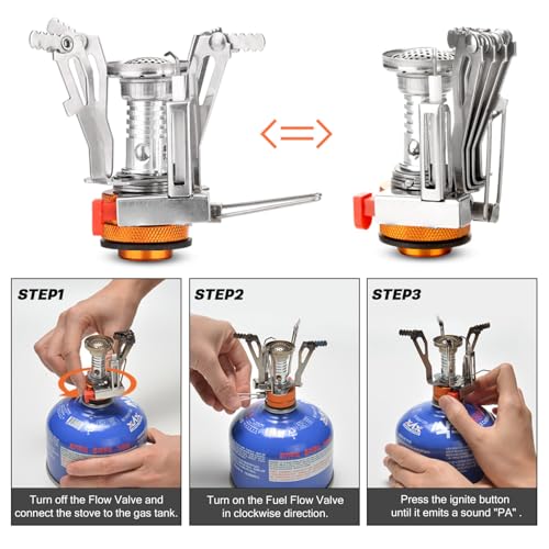 Odoland 16pcs Camping Cookware Set with Folding Camping Stove, Non-Stick Lightweight Pot Pan Kettle Set with Stainless Ste...