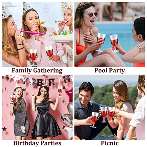 Meanplan 100 Pcs Plastic Wine Glasses with Stem 6oz Plastic Wine Cups for Parties Disposable Stackable, Wedding Picnics(Si...