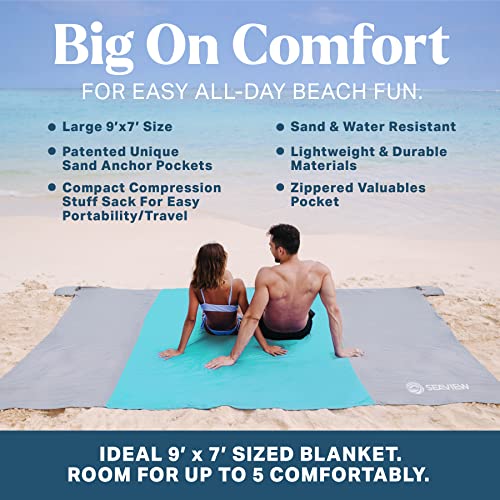 Seaview 180° Beach Blanket Waterproof Sandproof, Extra Large 6"x7" Sand Free Beach Mat for 1-6 Adults, Oversized Outdoor B...