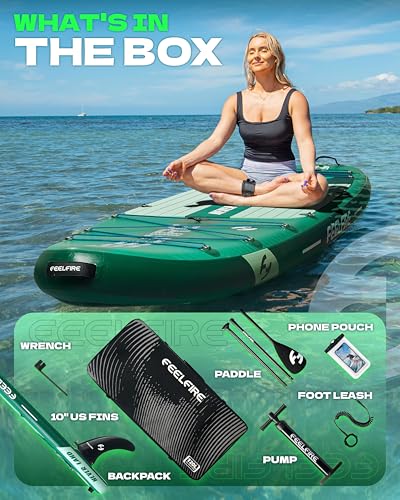 Feelfire11'x34” Extra Wide Inflatable Paddleboard, Stand-up Paddle Board for Adults, 420lb Capacity for Yoga/Fishing/Famil...