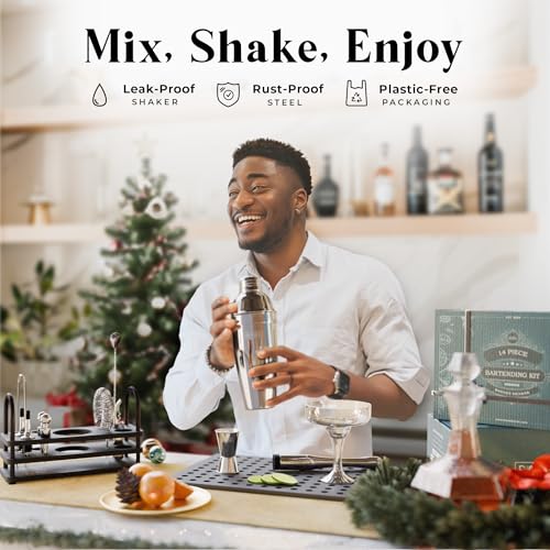 BARE BARREL® Mixology Bartender Kit Bar Set | 14-Piece Cocktail Shaker Set | Martini Barware Mixing Tools for Home Bartend...