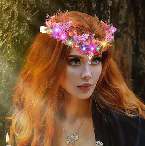 Campsis Light Up Flower Crown Headbands LED Fairy Floral Hair Accessories for Women