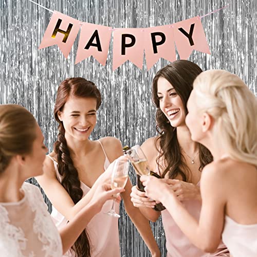 2 Pack Foil Curtain Backdrop Silver Metallic Tinsel Foil Fringe Curtains Photo Booth Props for Birthday Wedding Engagement...