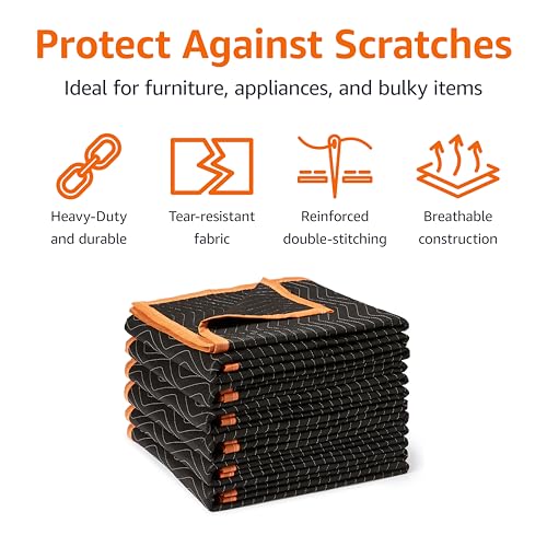 Amazon Basics Moving Blankets, 72" x 40", Pack of 6, Black