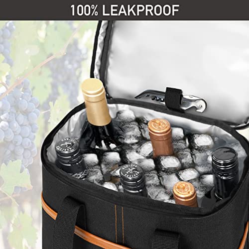 opux 6 Bottle Carrier Tote | Insulated Padded Wine Cooler Bag for Travel. Picnic, BYOB | Portable Leakproof Wine Tote Bag ...