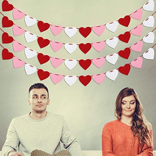 Felt Heart Garland Banner, Pre-Strung | Valentines Decorations | Red Pink White Valentines Banner | Anniversary Wedding Bi...