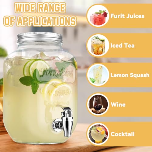 1 Gallon Glass Drink Dispensers For Parties，Lemonade Beverage Dispenser With Stand And Spigot For BBQ, Picnic, Party,Laund...