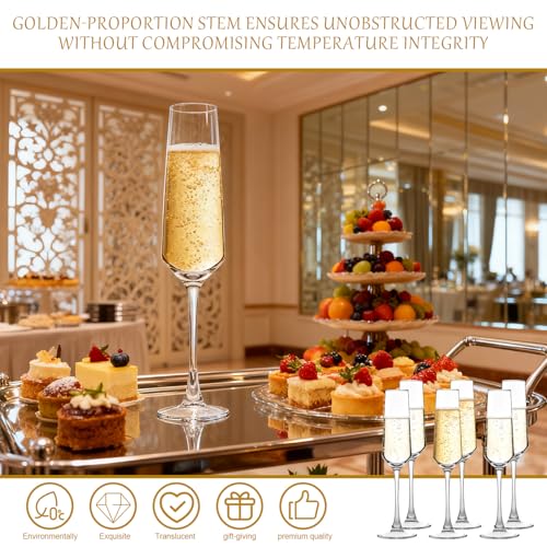 Dylvan 6PCS Elegant 6.9 Ounce Glass Champagne Flutes Set for Birthdays Weddings Christmas, Clear Champagne Glasses Perfect...