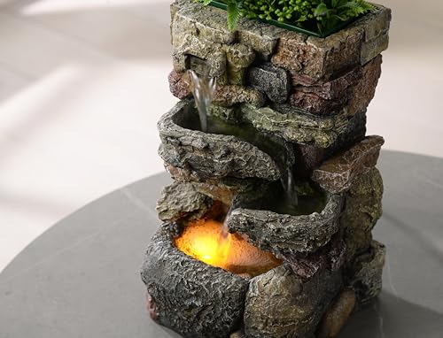 Tolevoit Indoor Small Tabletop Fountains Waterfalls Stone Rockery Fountain Home Decorations with LED Lights Relaxtion Soot...