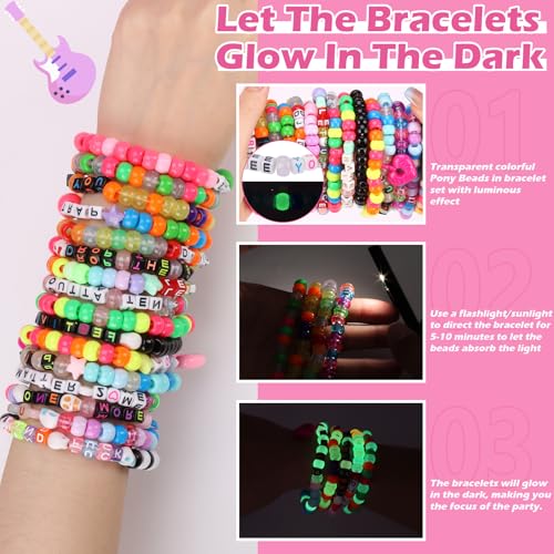 16/24/32Pcs Rave Kandi Bracelets Set Glow In The Dark EDM Music Stretch Bracelets Multi Color Beaded Kandi Cuff Rave Acces...