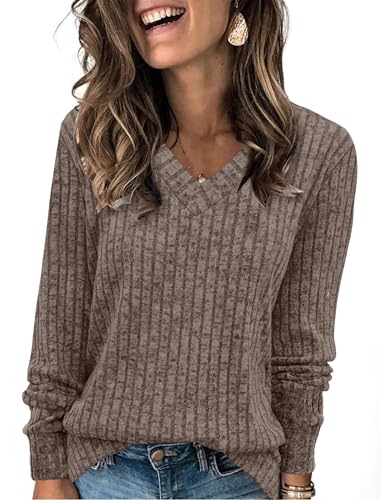Sampeel V Neck Long Sleeve Shirts for Women Casual Fall Tops Lightweight Tunic Sweaters Fashion Clothes Loose Fit 2025