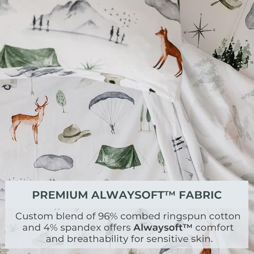 Pobibaby Premium Full Bed Sheet Set – Kids Double Bed Sheets in Cotton Blend | Ultra-Soft Woodland Camping Print with Fitt...
