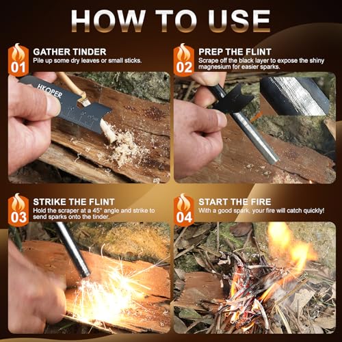 Hkoper Ferro Rod Fire Starter, 6 Inch X 3/8 Inch Fire Starter Survival Tool, Flint and Steel for Camping and Hiking, Flint...