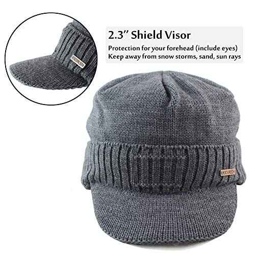 Winter Beanie w/Visor & Earflaps for Men Outdoor Fleece Hat Scarf Set