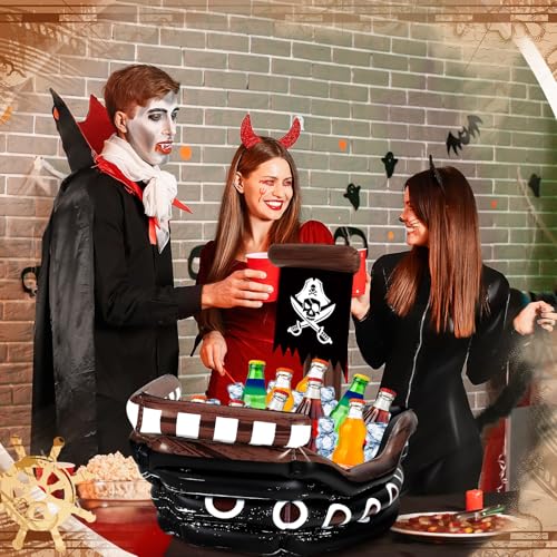 Zhanmai 2 Pcs Inflatable Pirate Ship Drink Cooler Inflatable Serving Bar Food Container for Summer Carniva Mardi Gras Pira...