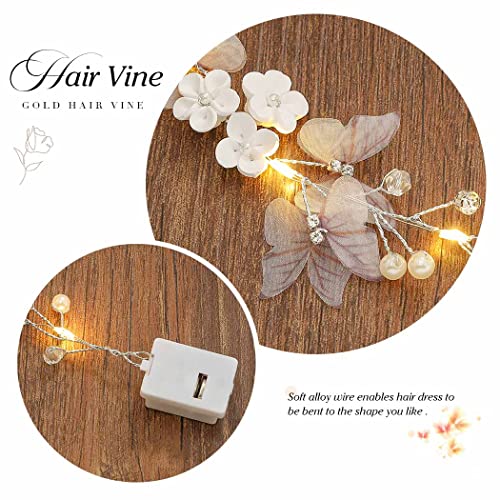 Unicra Butterfly Light up Headband Flower Bridal Wedding Hair Vine Silver Bride Hair Piece Pearl Hair Accessories for Wome...