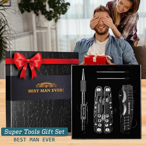 Multitool Gift Set for Men Dad Him, 3-in-1 EDC Survival Kit with 14 in1 Multi-Pliers, Pocket Knife & Tactical Pen | Premiu...