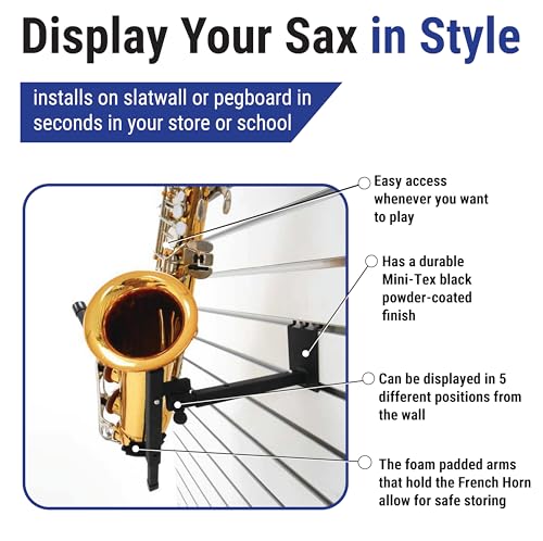 Metal Adjustable Alto or Tenor Sax Holder Display Attaches to Slatwall or Pegboard (Quantity 1) (1, Black)