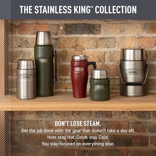 THERMOS Stainless King Vacuum-Insulated Travel Mug with Handle - 16oz, Matte Steel - Thermos Tumbler for Hot & Cold Drinks...