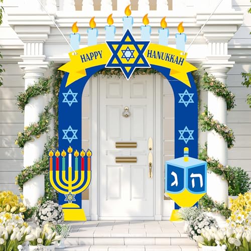 3PCS Happy Hanukkah Porch Banners Chanukah Door Decorations Shalom Hanukkah Party Door Covers Banner Hanging Backdrop Porc...