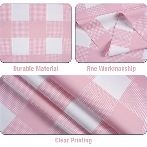 Kesfey 3 Packs Pink Gingham Tablecloth Pink and White Checkered Tablecloths 54 x 108 Inches Disposable Plastic Gingham Tab...