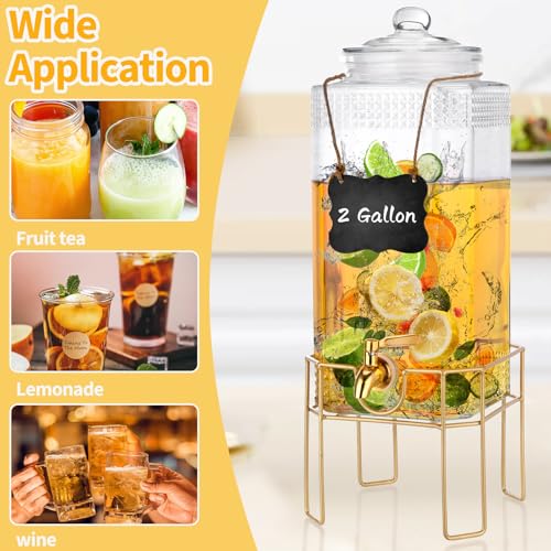 Drink Dispenser,2 Gallon Drink Dispensers for Parties,Beverage Dispenser with Stand,Glass Lid and Stainless Steel Spigot L...