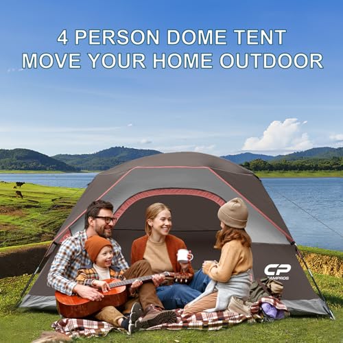 CAMPROS CP Tents for Camping 4 Person Tent Waterproof Windproof Double Layer Camping Tent, Easy Setup Dome Tent with Large...