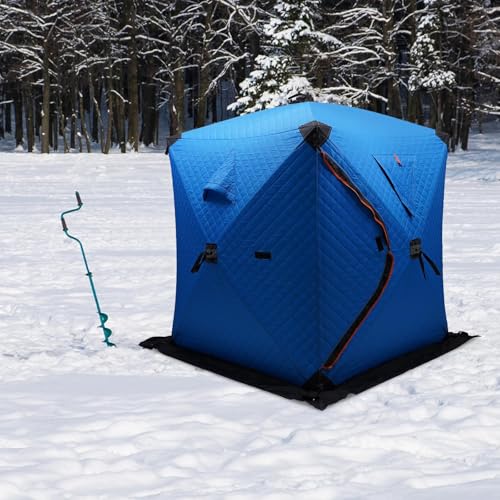 Portable Ice Fishing Tent Insulated, 1-2 People Square Ice Fishing Tent, 57x65 in Shelter Oxford Cloth Ice Fishing Shanty,...