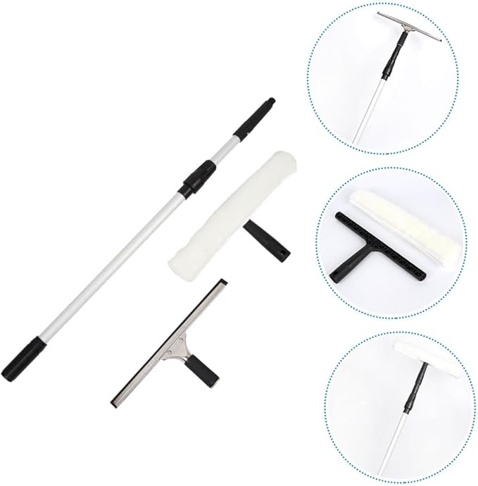 VALICLUD Professional Telescopic Handle Window Squeegee with Water Applicator for Glass Cleaning Extendable Stainless Steel Rod Ergonomic Grip Rubber Blade for Windows Mirrors Tiles