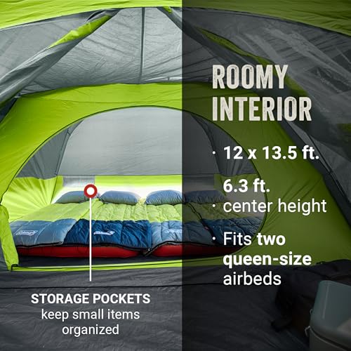 Coleman Skydome Camping Tent with Screened Porch & 5-Minute Setup, Weatherproof 4/6/8 Person Tent with Rainfly & Carry Ba...