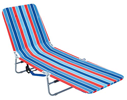 Rio Beach Portable Lay Flat Folding Backpack Beach Lounge Chair with Backpack Straps and Storage Pouch, Blue and Red