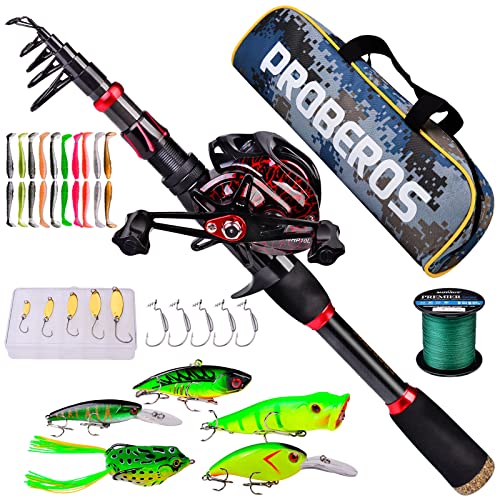 Fishing Rod and Reel Combo, 6.9ft Carbon Fiber Telescopic Fishing Pole with Spinning/Baitcasting Reel Combos, Sea Saltwate...