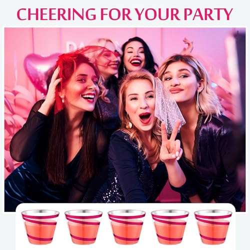 Gejoy 9 oz Rimmed Swirl Plastic Cups Disposable Wine Drinking Cups Clear Elegant Halloween Tumblers for Christmas Party Su...