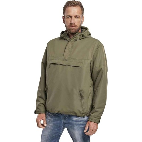 Brandit Individual Wear Men's Fleece-Lined Quarter Zip Windbreaker Pullover - Lightweight Weatherproof Casual Outdoor Jacket, Olive, Large