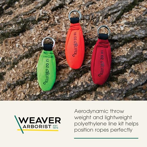 Weaver Arborist Throw Line and Weighted Throw Bag Kit, 150 ft Polyethylene Tree Climbing Rope 16 oz Throw Weight Set, Hand...